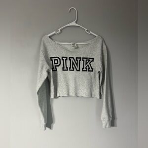 PINK Victoria's Secret White and Gray Cropped Hoodie